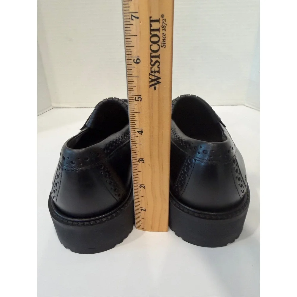 ECCO New Preppy Black Leather Lug Sole Kiltie Penny Loafer Slip On Shoes 10